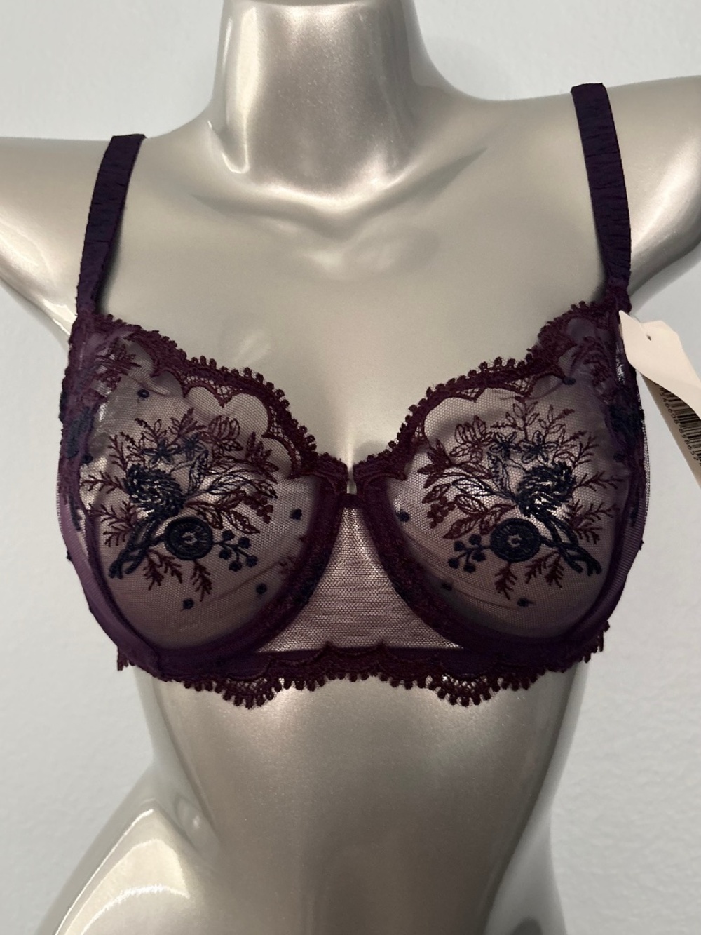 Simone Perele Bra Intrigue Sheer Demi Fig 1E2330 Underwire Unlined Nwt 34D